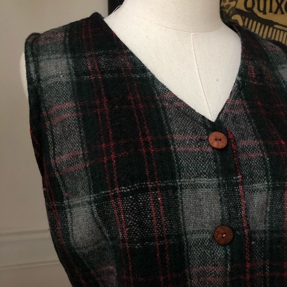 Vintage No Barriers Plaid Wool Fringe Crop Vest L - Picture 3 of 6